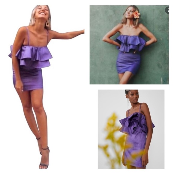 ZARA Blogger Favorite Metallic Purple Ruffle Mini Dress Size XS Party Flirty - Picture 12 of 12